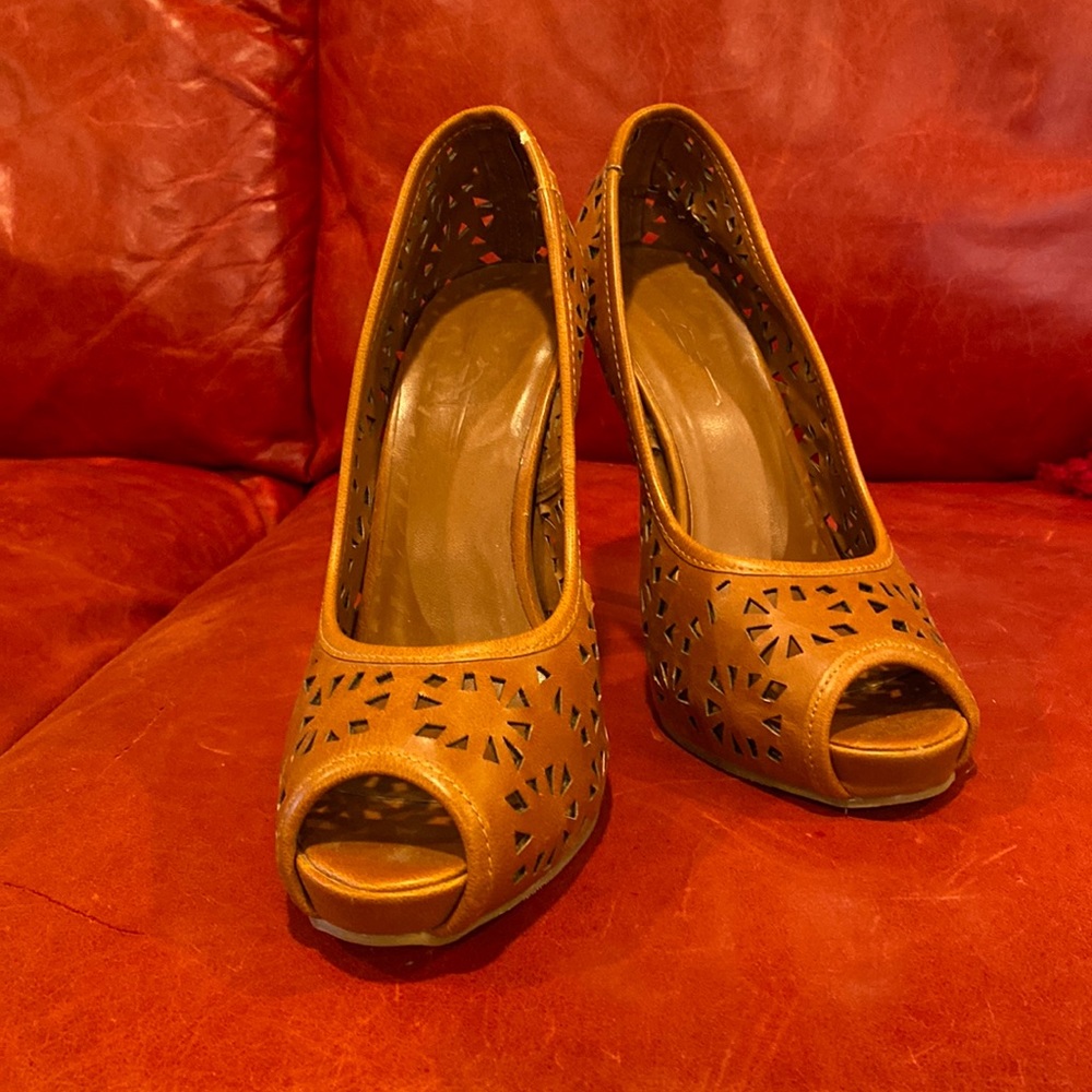 Brown cut out heels